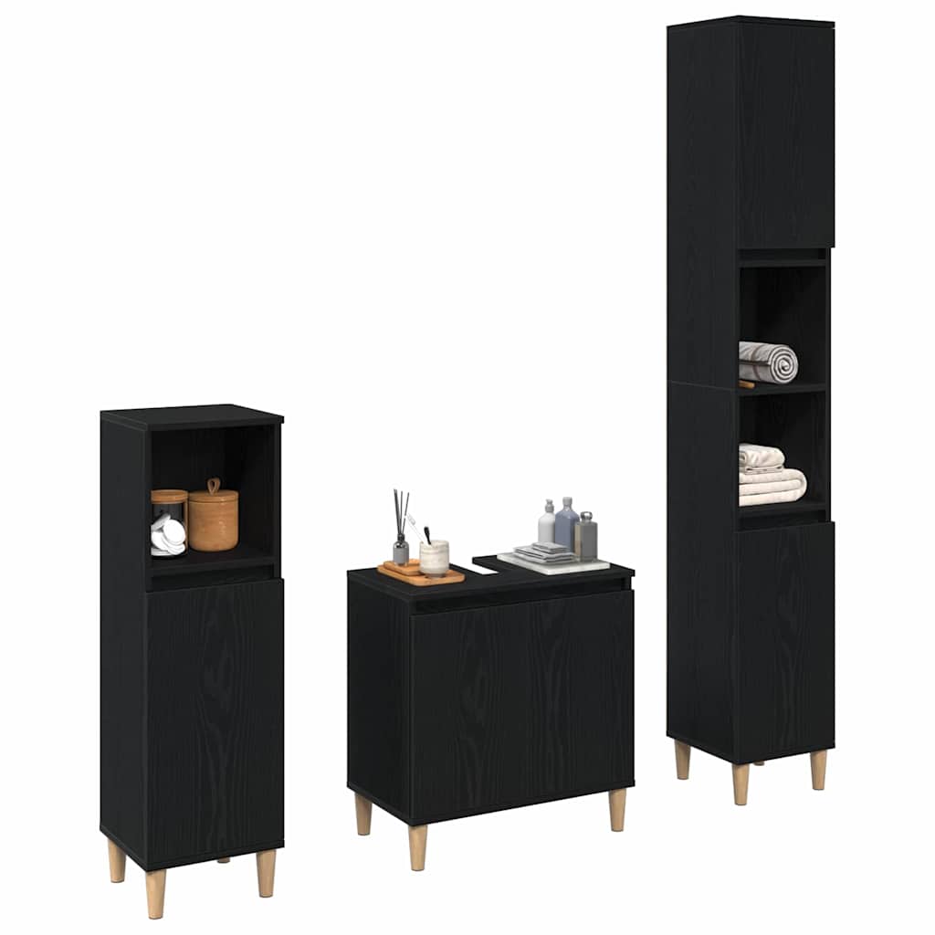 Bathroom Furniture Set Wall-mounted with Door 3 pcs Black Oak