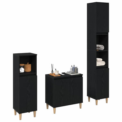Bathroom Furniture Set Wall-mounted with Door 3 pcs Black Oak