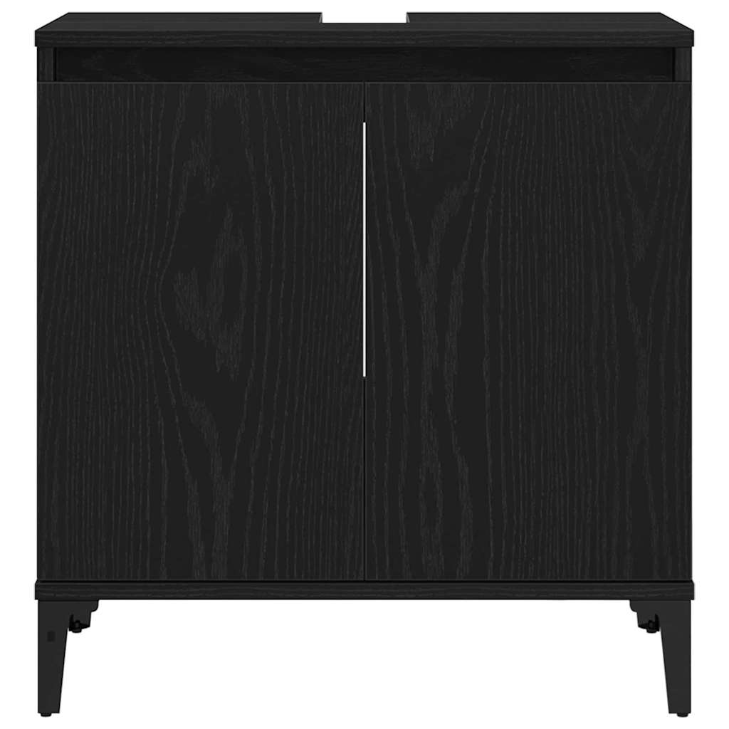 Bathroom Furniture Set Wall-mounted with Door 3 pcs Black Oak