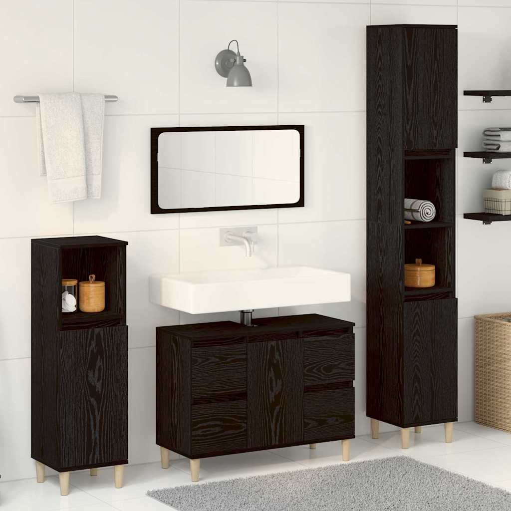 Bathroom Furniture Set Wall-mounted with Door 3 pcs Black Oak