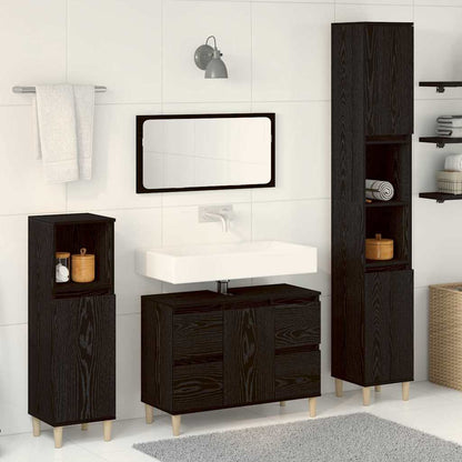 Bathroom Furniture Set Wall-mounted with Door 3 pcs Black Oak