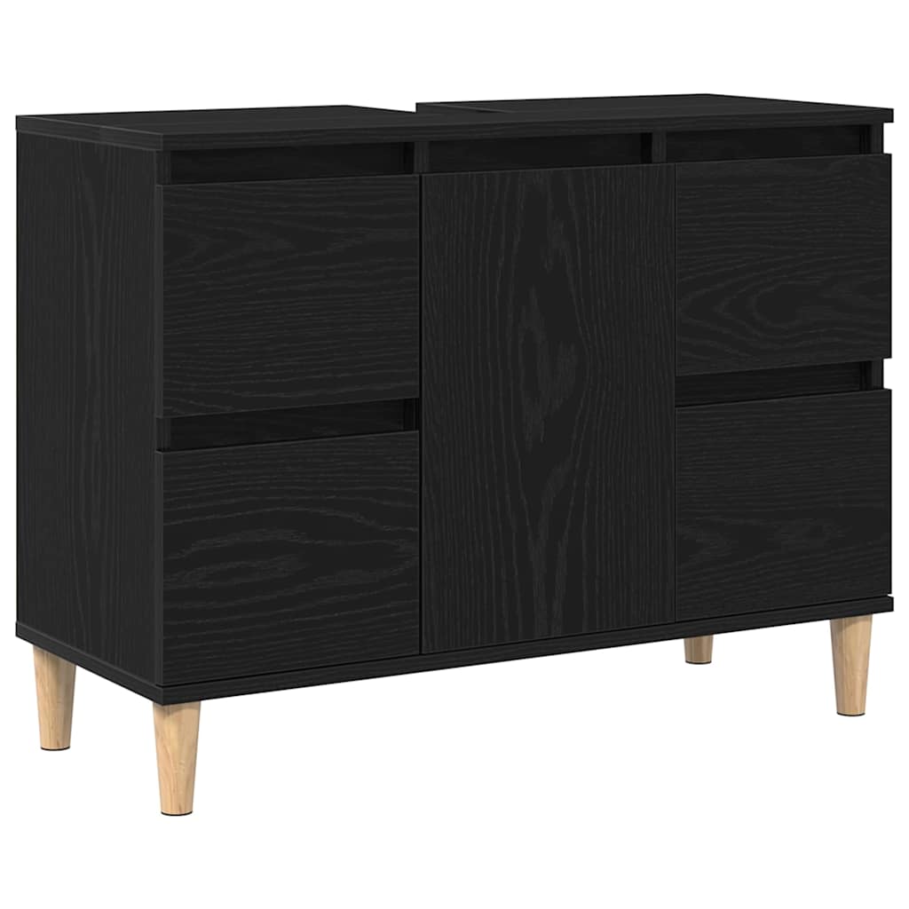 Bathroom Furniture Set Wall-mounted with Door 3 pcs Black Oak