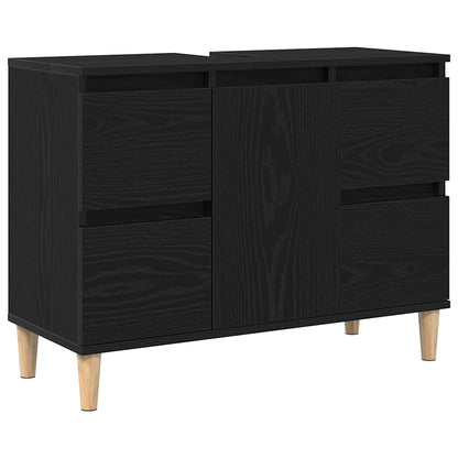 Bathroom Furniture Set Wall-mounted with Door 3 pcs Black Oak