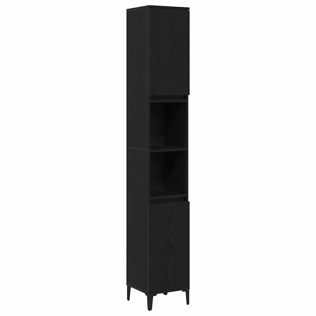 Bathroom Furniture Set Wall-mounted with Door 3 pcs Black Oak