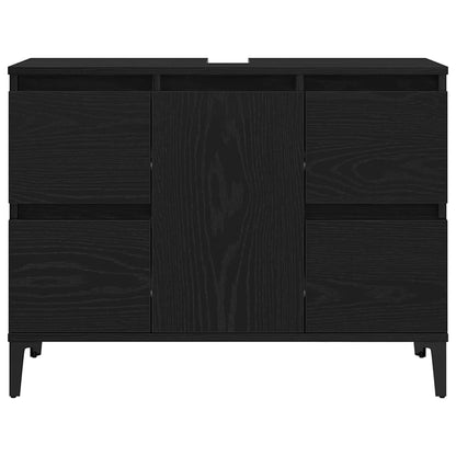 Bathroom Furniture Set Wall-mounted with Door 3 pcs Black Oak