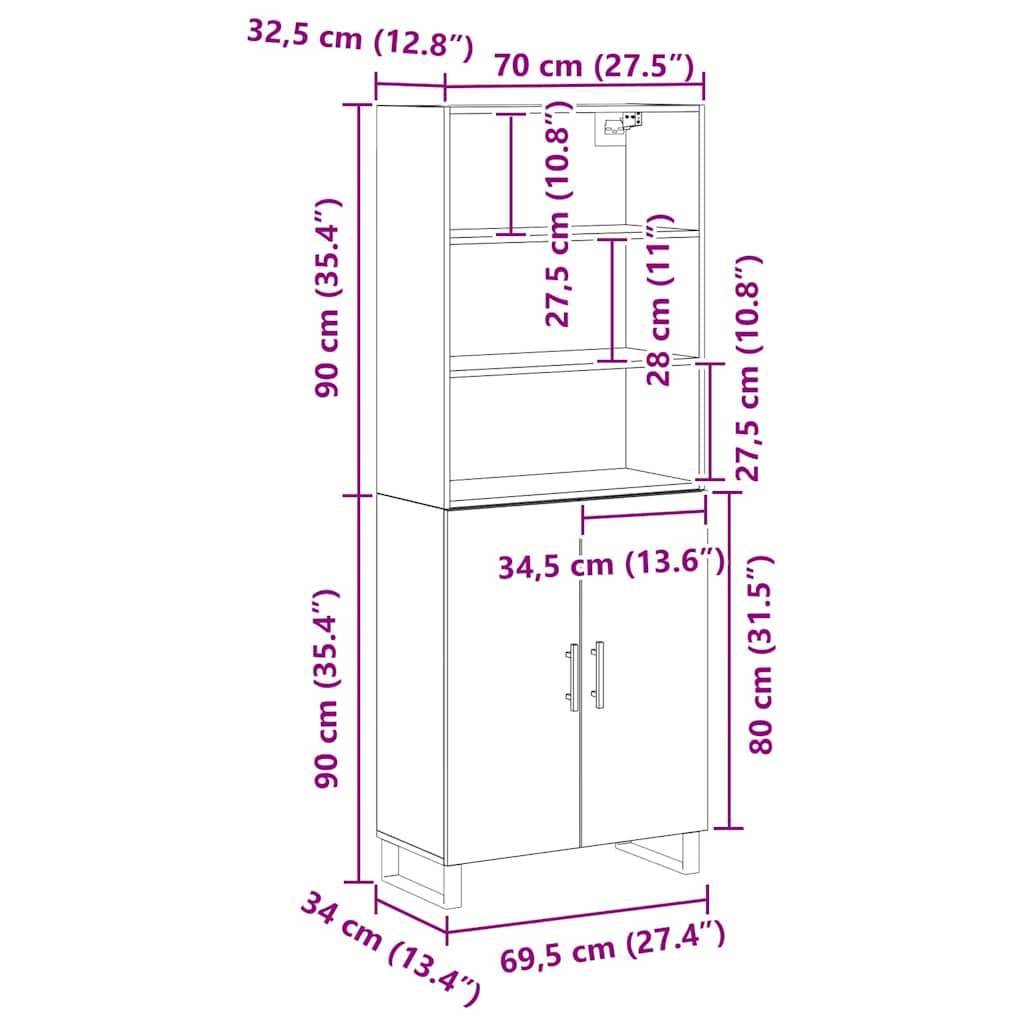 Highboard 2 pcs Black Oak Engineered Wood