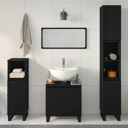 Bathroom Furniture Set Wall-mounted with Door 3 pcs Black Oak
