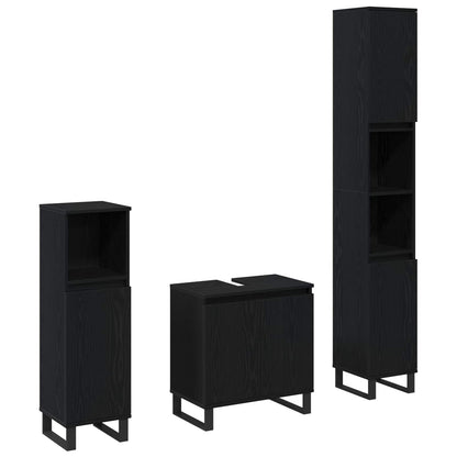 Bathroom Furniture Set Wall-mounted with Door 3 pcs Black Oak