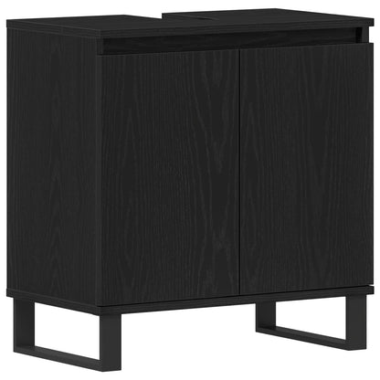 Bathroom Furniture Set Wall-mounted with Door 3 pcs Black Oak