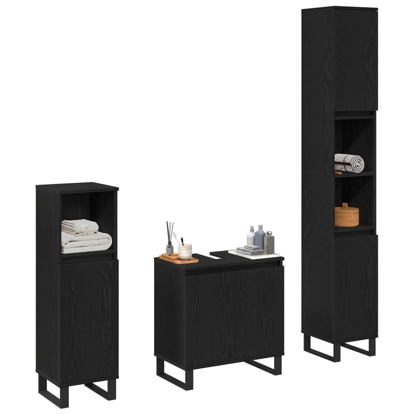 Bathroom Furniture Set Wall-mounted with Door 3 pcs Black Oak