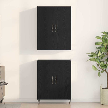 Highboard 2 pcs Black Oak Engineered Wood and Glass