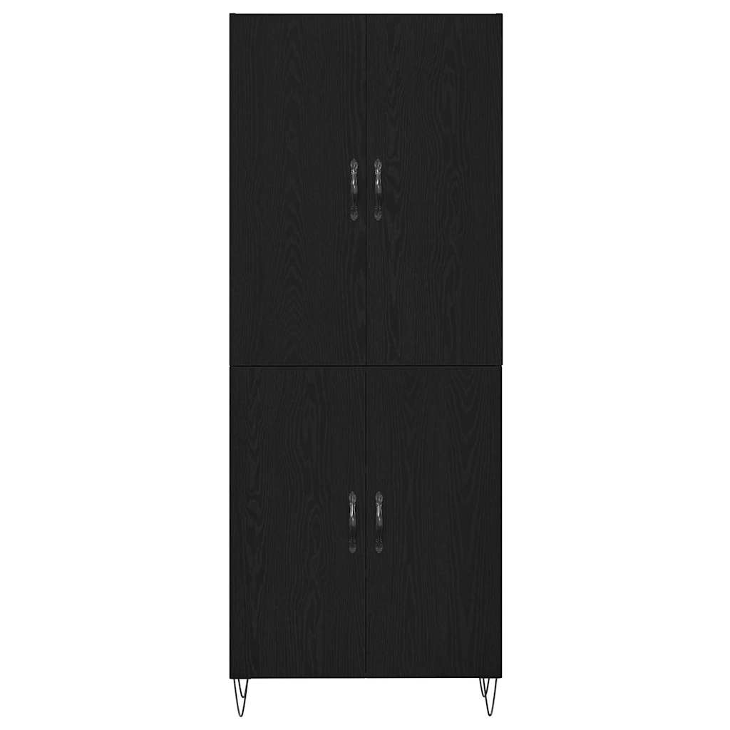 Highboard 2 pcs Black Oak Engineered Wood and Glass