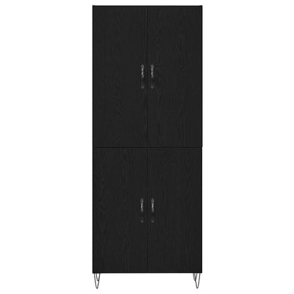 Highboard 2 pcs Black Oak Engineered Wood and Glass