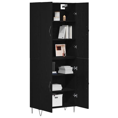 Highboard 2 pcs Black Oak Engineered Wood and Glass
