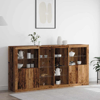 LED Sideboard 3 pcs Old Wood 202 x 37 x 100 cm Engineered Wood