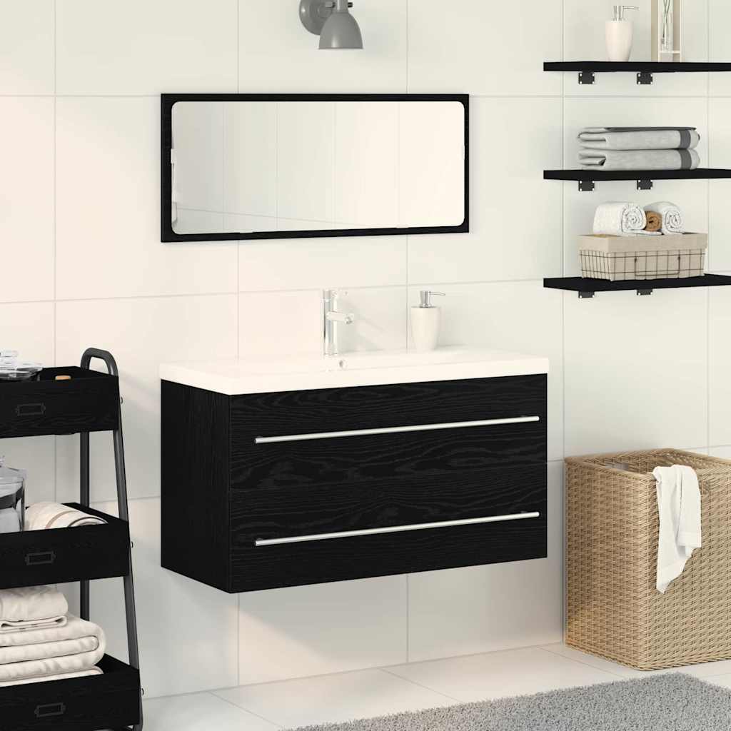 Bathroom Sink Cabinet with Drawer Wall-mounted 3 pcs Black Oak