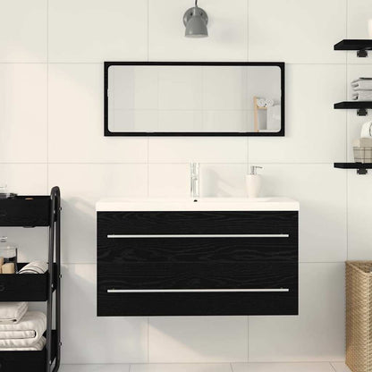 Bathroom Sink Cabinet with Drawer Wall-mounted 3 pcs Black Oak