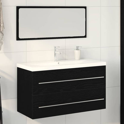 Bathroom Sink Cabinet with Drawer Wall-mounted 3 pcs Black Oak