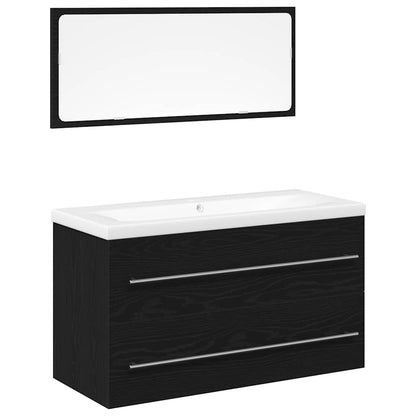 Bathroom Sink Cabinet with Drawer Wall-mounted 3 pcs Black Oak