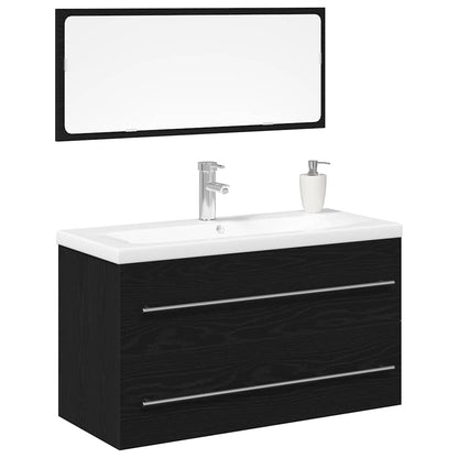 Bathroom Sink Cabinet with Drawer Wall-mounted 3 pcs Black Oak
