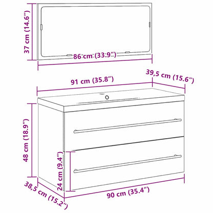 Bathroom Sink Cabinet with Drawer Wall-mounted 3 pcs Black Oak