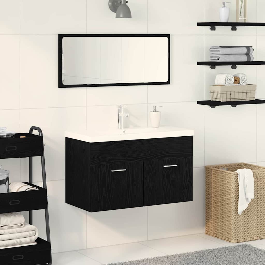 Bathroom Cabinet Black Oak 90 x 38.5 x 46 cm Engineered Wood