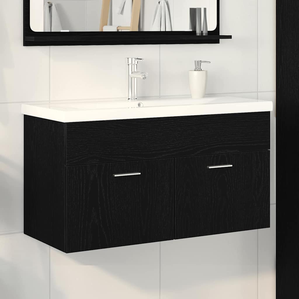 Bathroom Cabinet Black Oak 90 x 38.5 x 46 cm Engineered Wood