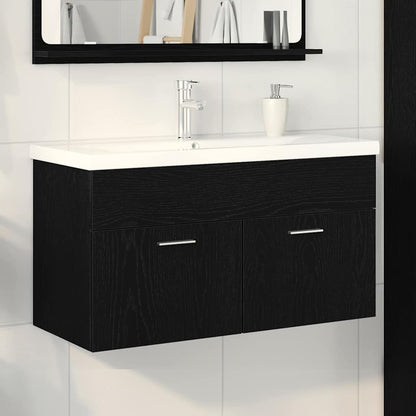 Bathroom Cabinet Black Oak 90 x 38.5 x 46 cm Engineered Wood