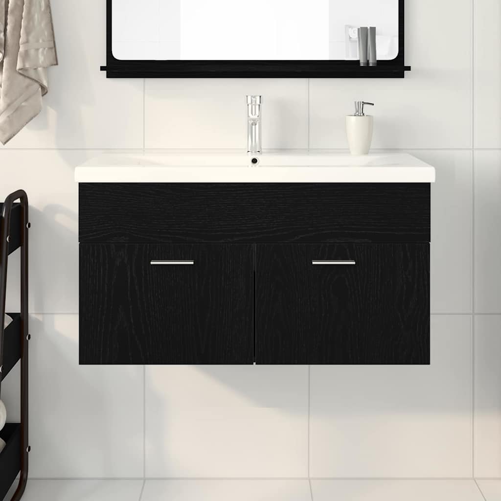 Bathroom Cabinet Black Oak 90 x 38.5 x 46 cm Engineered Wood