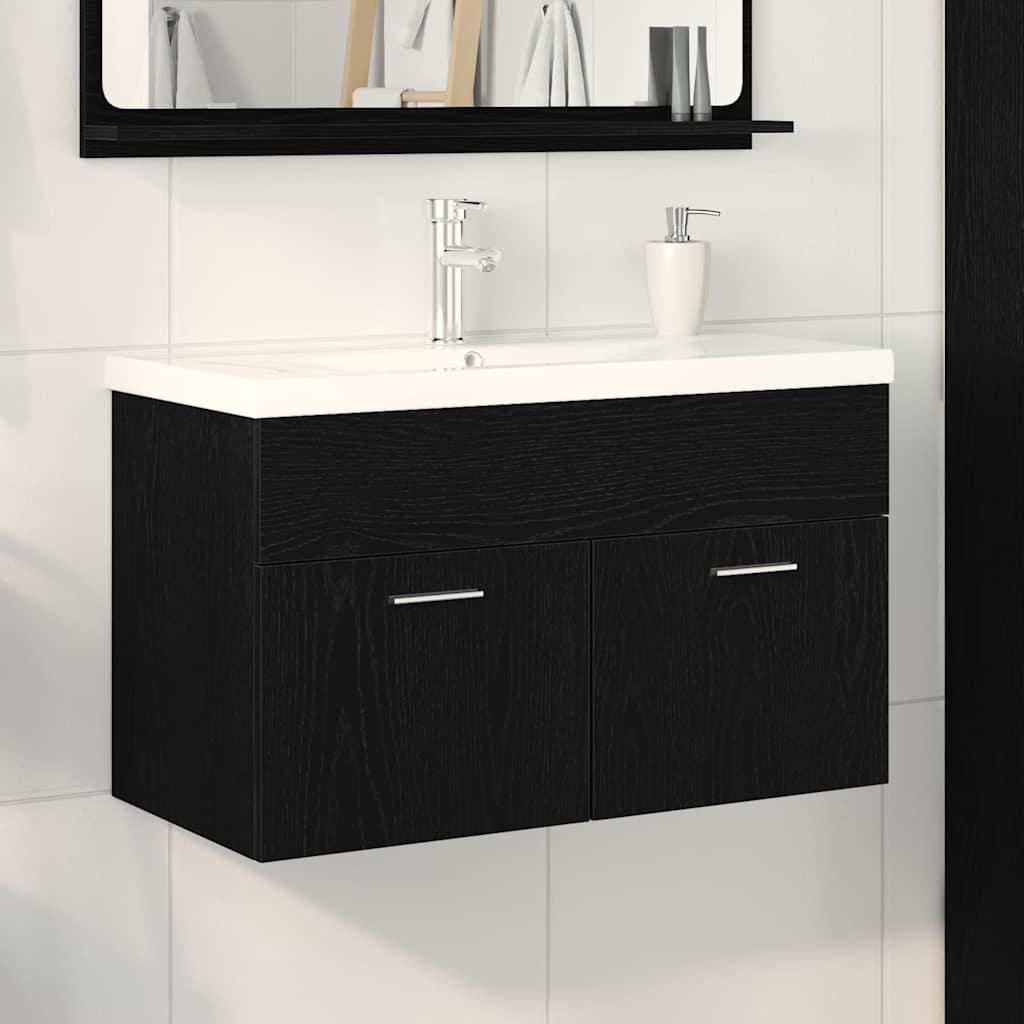 Bathroom Cabinet Black Oak 80 x 38.5 x 46 cm Engineered Wood