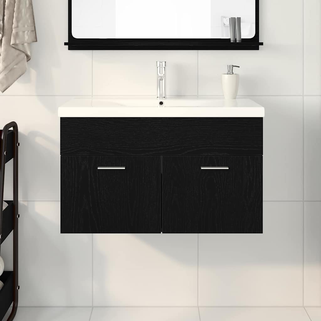 Bathroom Cabinet Black Oak 80 x 38.5 x 46 cm Engineered Wood