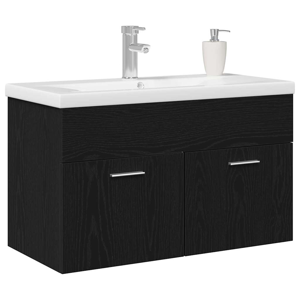 Bathroom Cabinet Black Oak 80 x 38.5 x 46 cm Engineered Wood