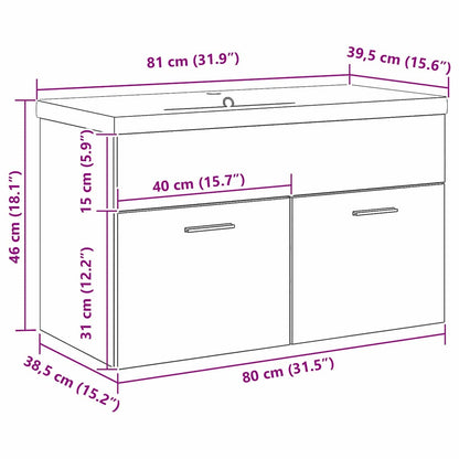 Bathroom Cabinet Black Oak 80 x 38.5 x 46 cm Engineered Wood