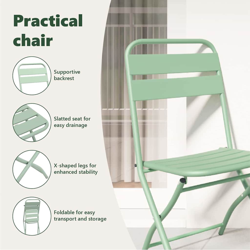 Garden Folding Chair Folding 2 pcs Light Mint 42 x 52 x82cm