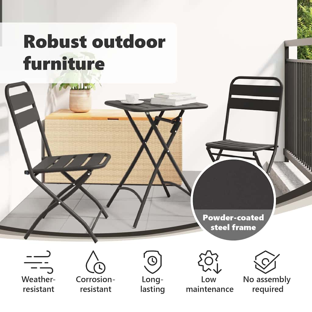 Garden Folding Chair Folding 2 pcs Anthracite 42 x 52 x82cm