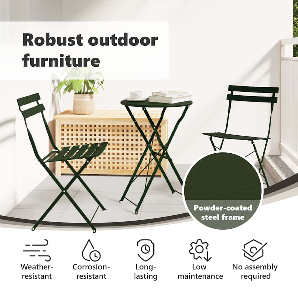 Garden Folding Chair Folding 2 pcs Green 42 x 46 x 82cm Metal