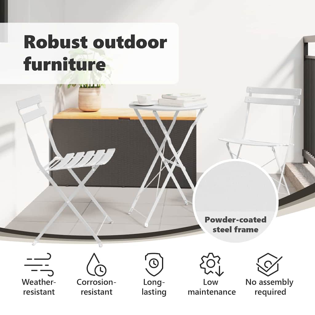 Garden Folding Chair Folding 2 pcs White 42 x 46 x 82cm Metal