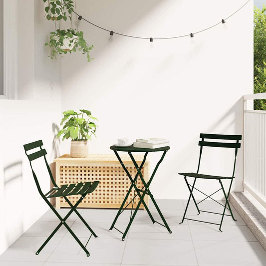 Folding Bistro Set 3 pcs Forest Steel