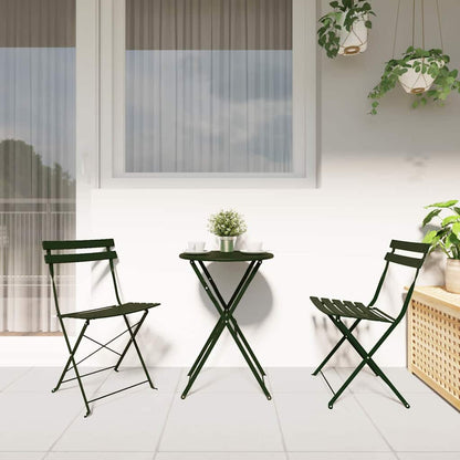 Folding Bistro Set 3 pcs Forest Steel