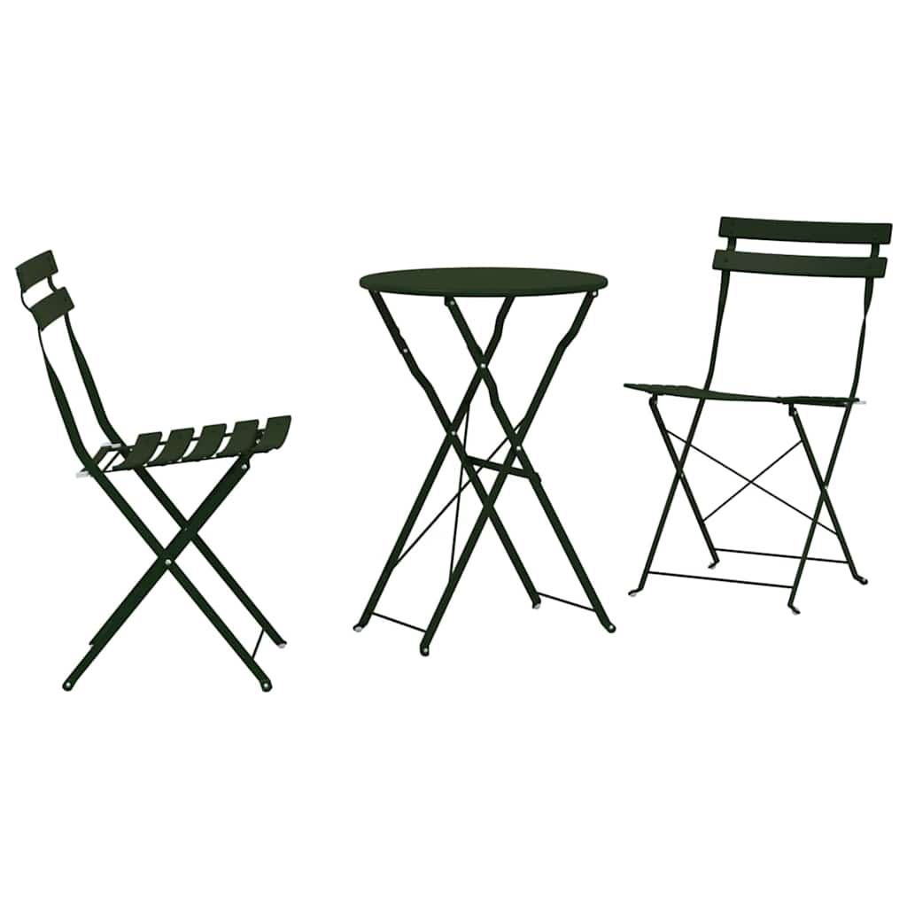 Folding Bistro Set 3 pcs Forest Steel