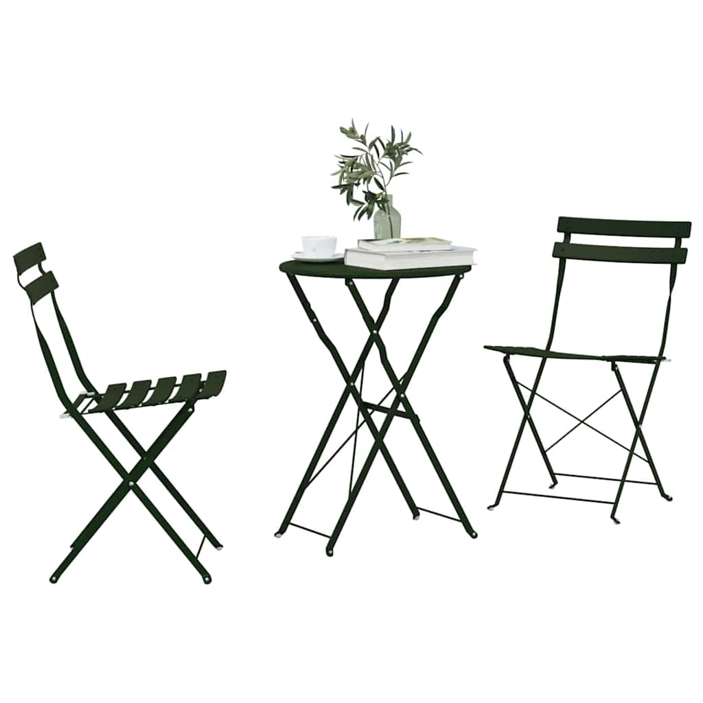 Folding Bistro Set 3 pcs Forest Steel