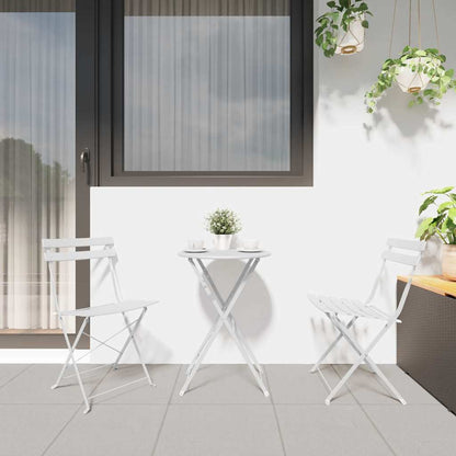 Folding Bistro Set 3 pcs White Steel