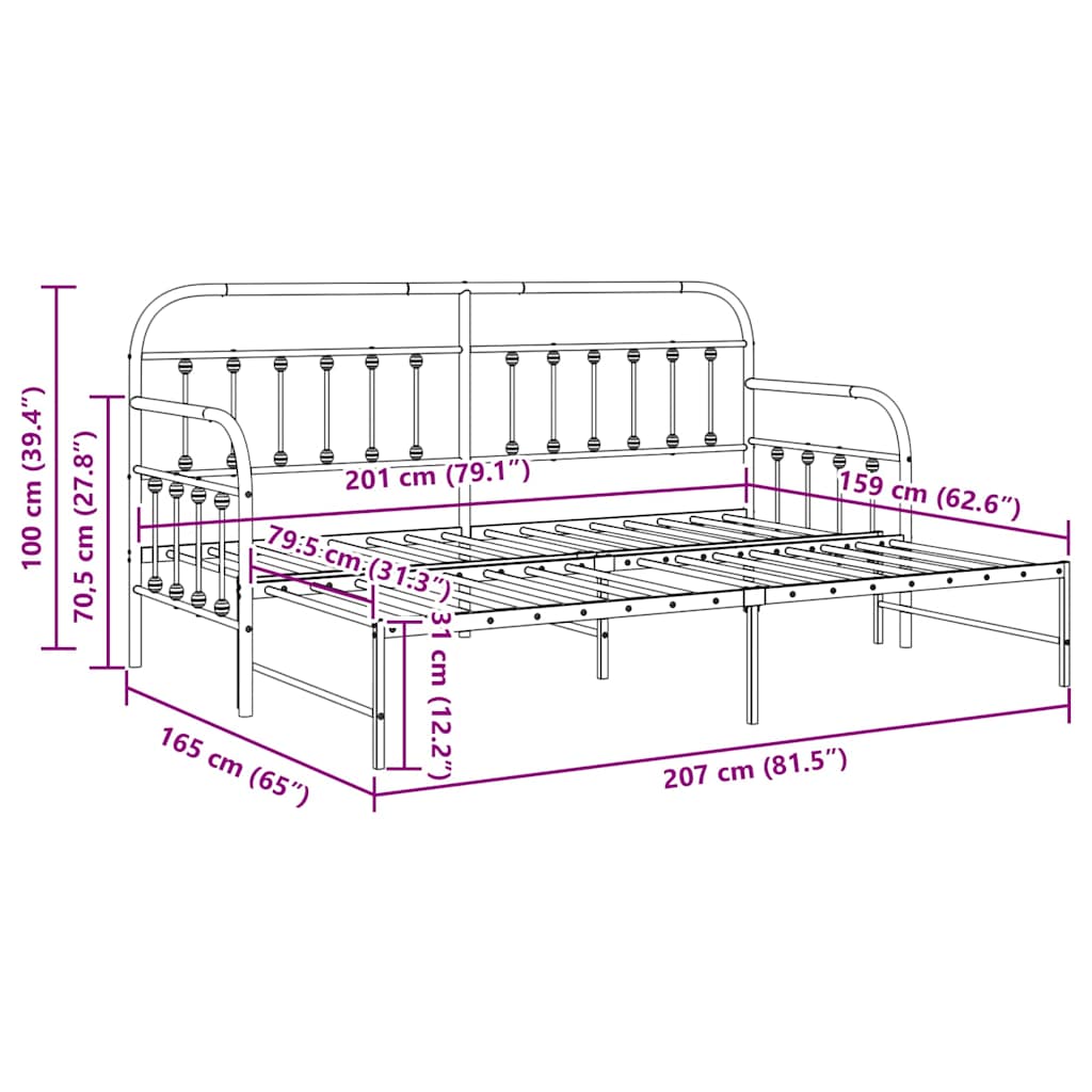 Daybed Frame White 80 x 200 cm Powder-Coated Steel