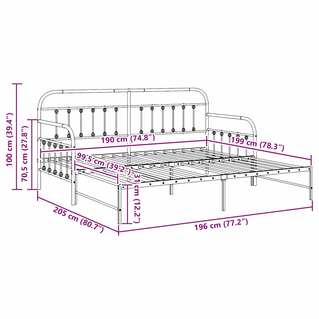 Daybed Frame White 100 x 190 cm Powder-Coated Steel