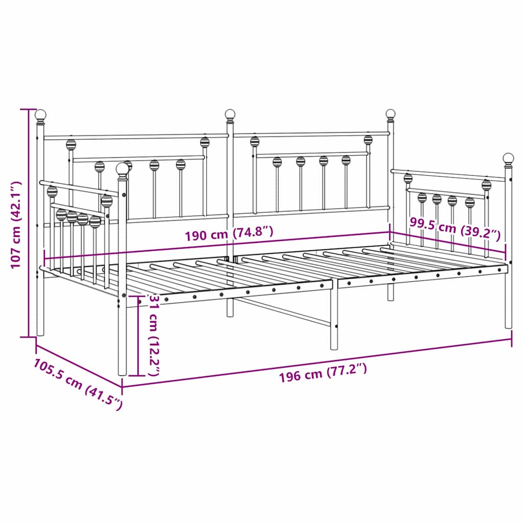Daybed Frame Black 100 x 190 cm Steel