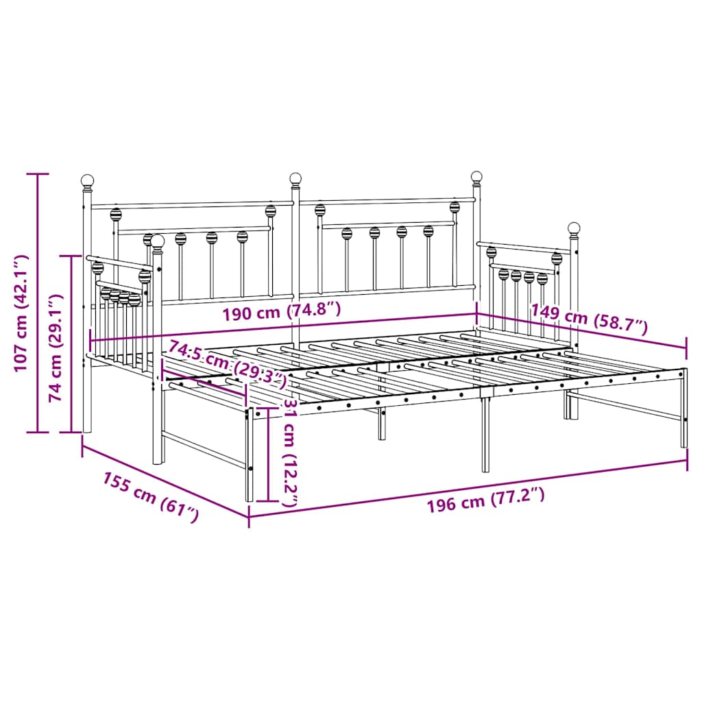 Daybed Frame Black 75 x 190 cm Steel