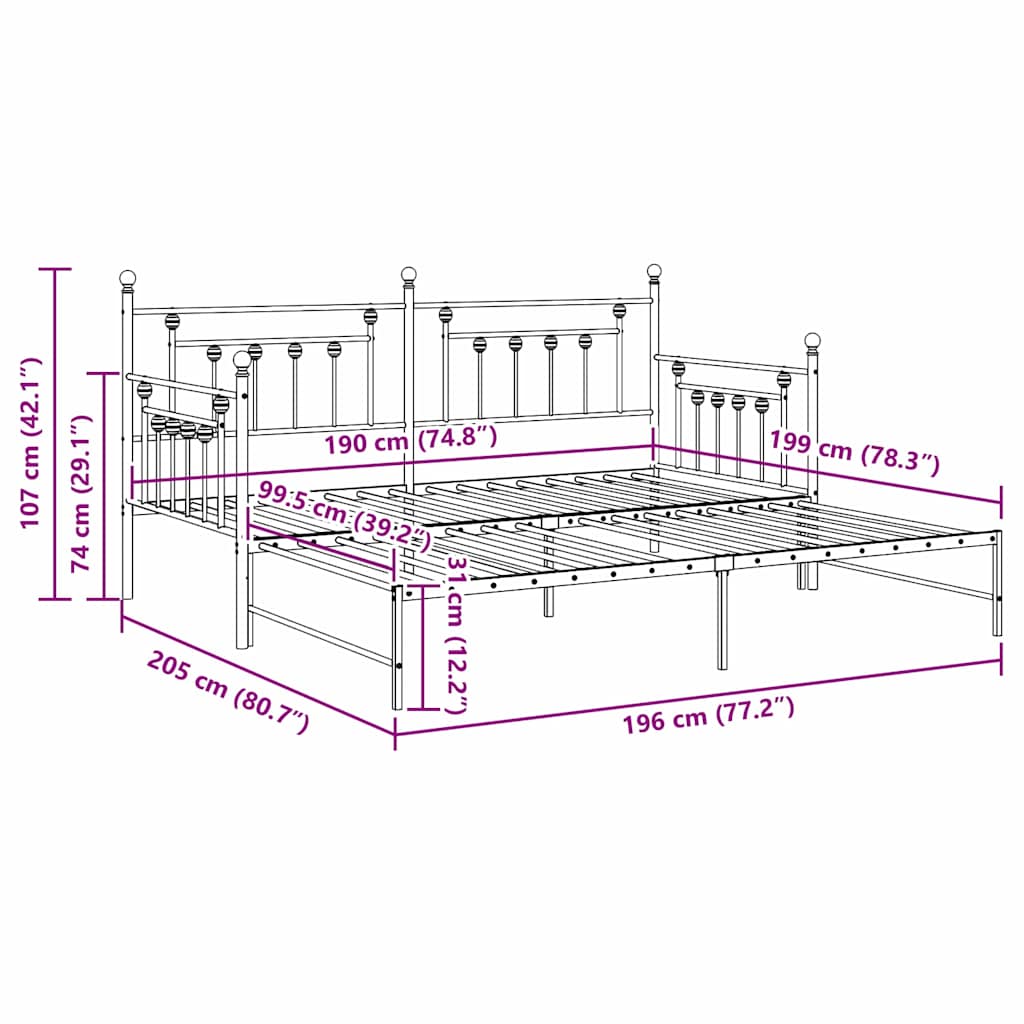 Daybed Frame White 100 x 190 cm Steel