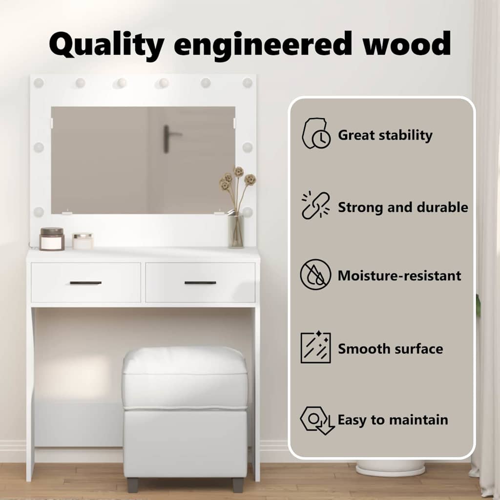 Dressing Table White 78.5 x 41 x 135 cm Engineered Wood