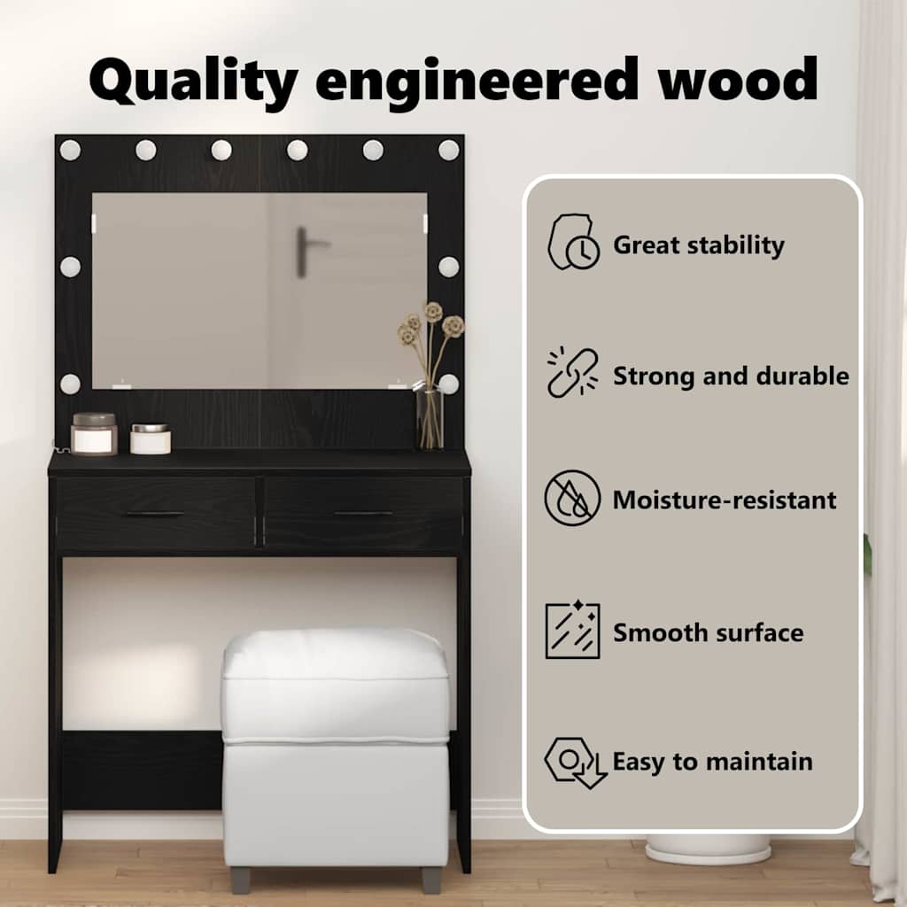 Dressing Table Black Oak 78.5 x 41 x 135 cm Engineered Wood