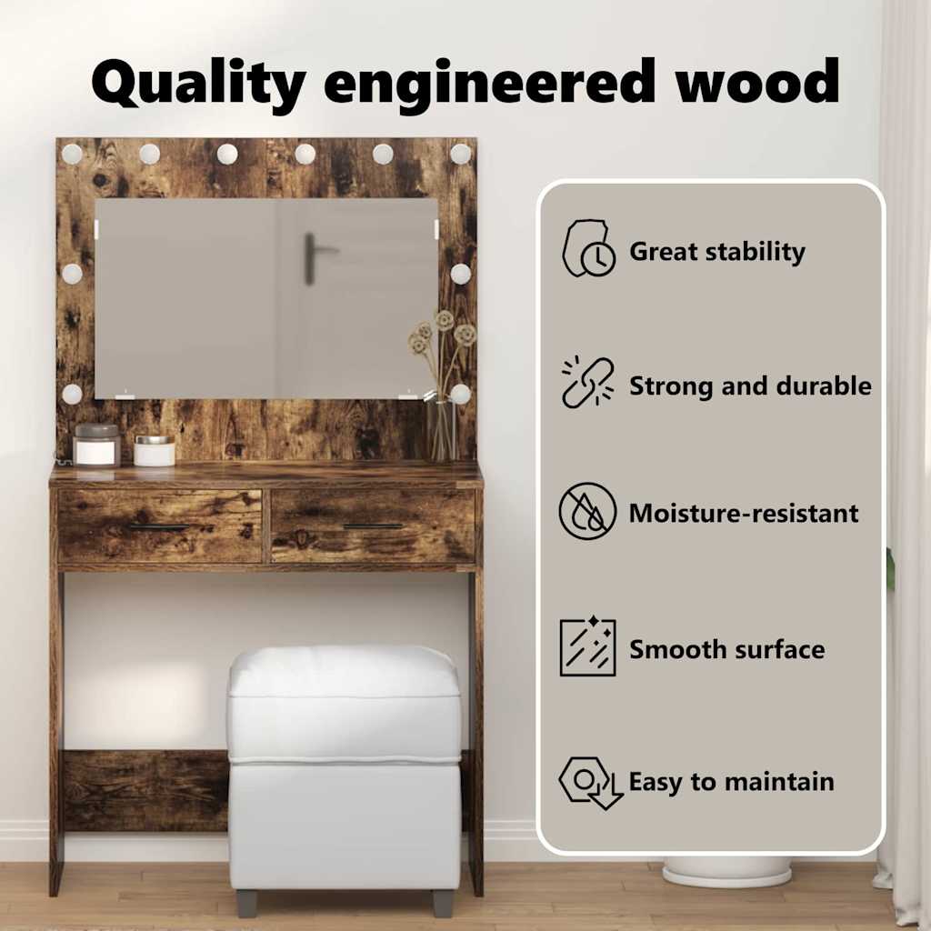 Dressing Table Smoked Oak 78.5 x 41 x 135 cm Engineered Wood